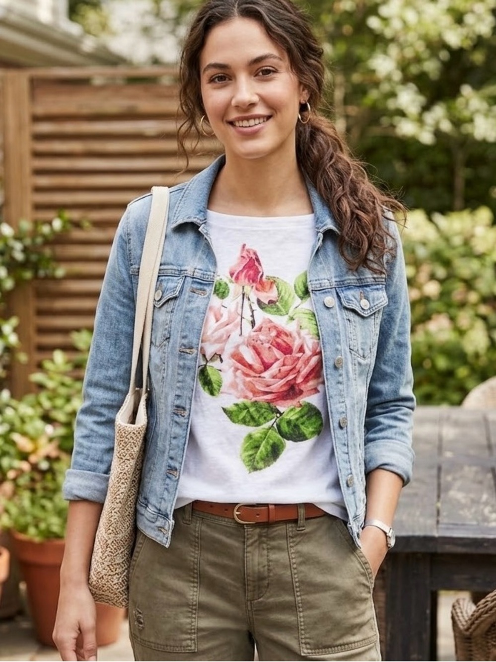 Vintage White Floral Rose 3/4 Sleeve Top - Picture 3 of 10
